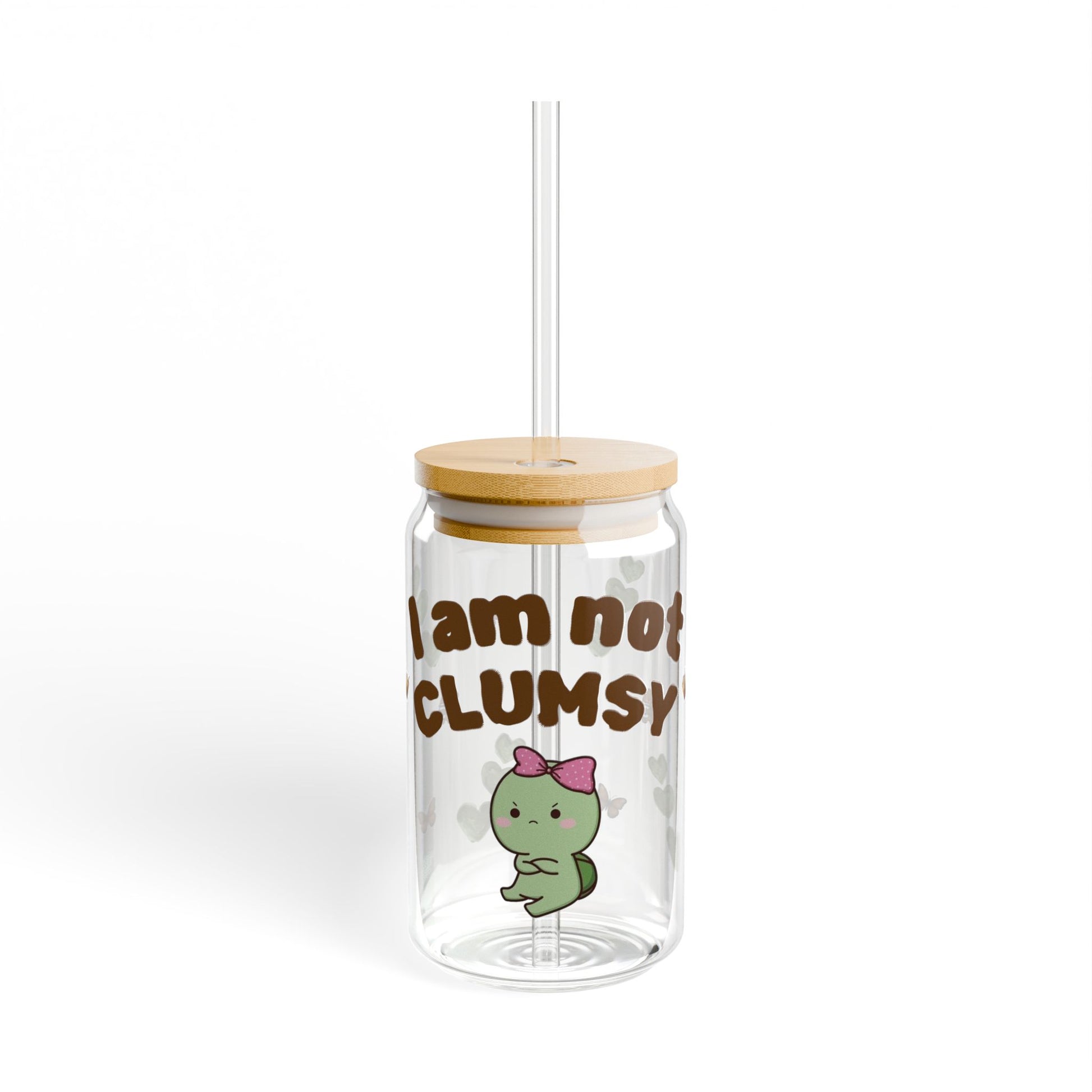 Cute Sipper Glass with Bamboo Lid, Perfect Gift for Tea Lovers, Eco-Friendly Drinkware for Home, Travel Mug, Funny Glass Tumbler