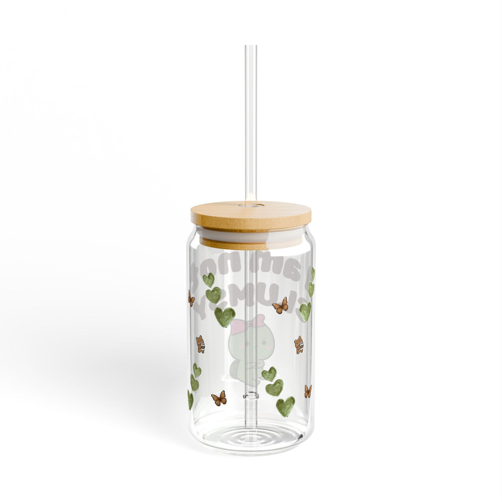 Cute Sipper Glass with Bamboo Lid, Perfect Gift for Tea Lovers, Eco-Friendly Drinkware for Home, Travel Mug, Funny Glass Tumbler