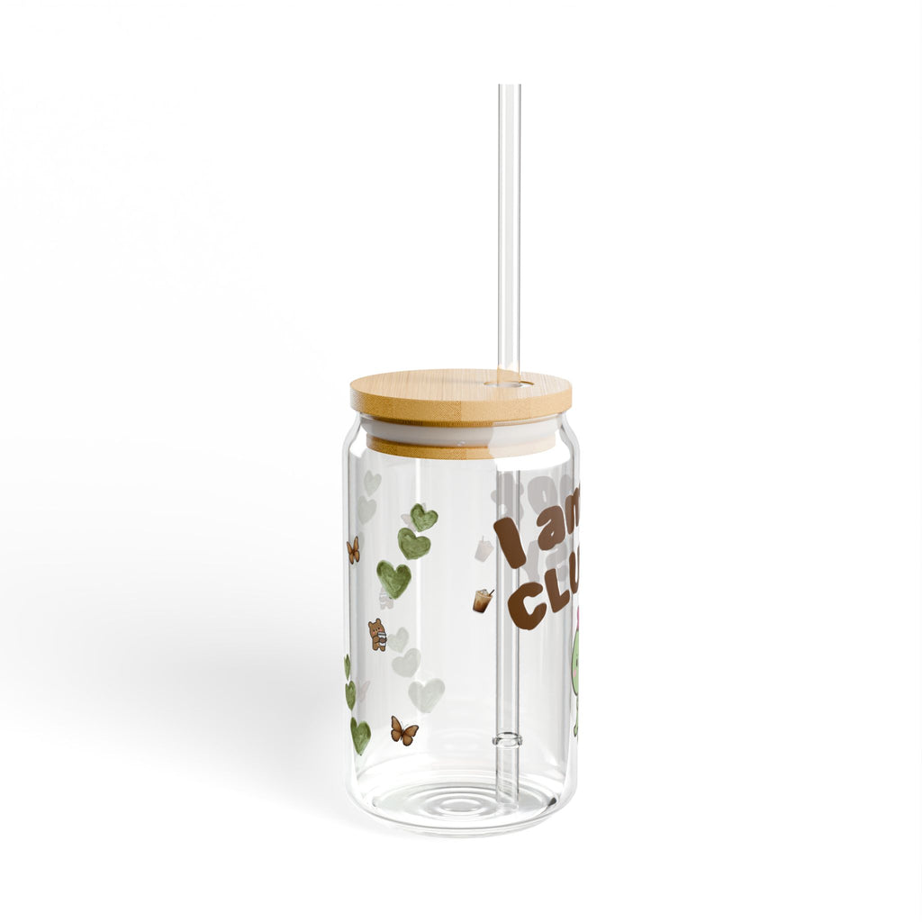 Cute Sipper Glass with Bamboo Lid, Perfect Gift for Tea Lovers, Eco-Friendly Drinkware for Home, Travel Mug, Funny Glass Tumbler