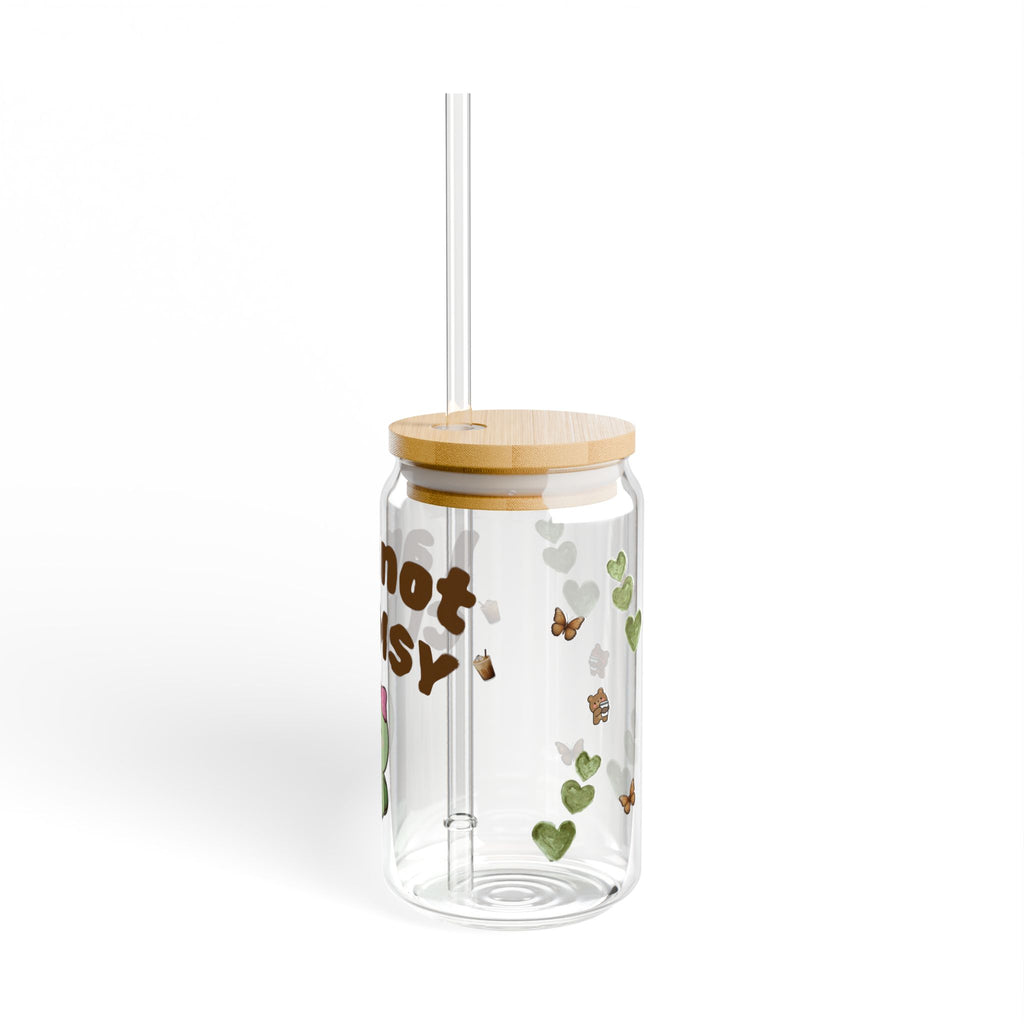 Cute Sipper Glass with Bamboo Lid, Perfect Gift for Tea Lovers, Eco-Friendly Drinkware for Home, Travel Mug, Funny Glass Tumbler